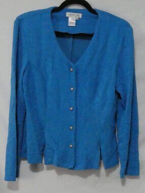 COLDWATER CREEK Blue Textured Button-Front Blazer Jacket - Petite 14P